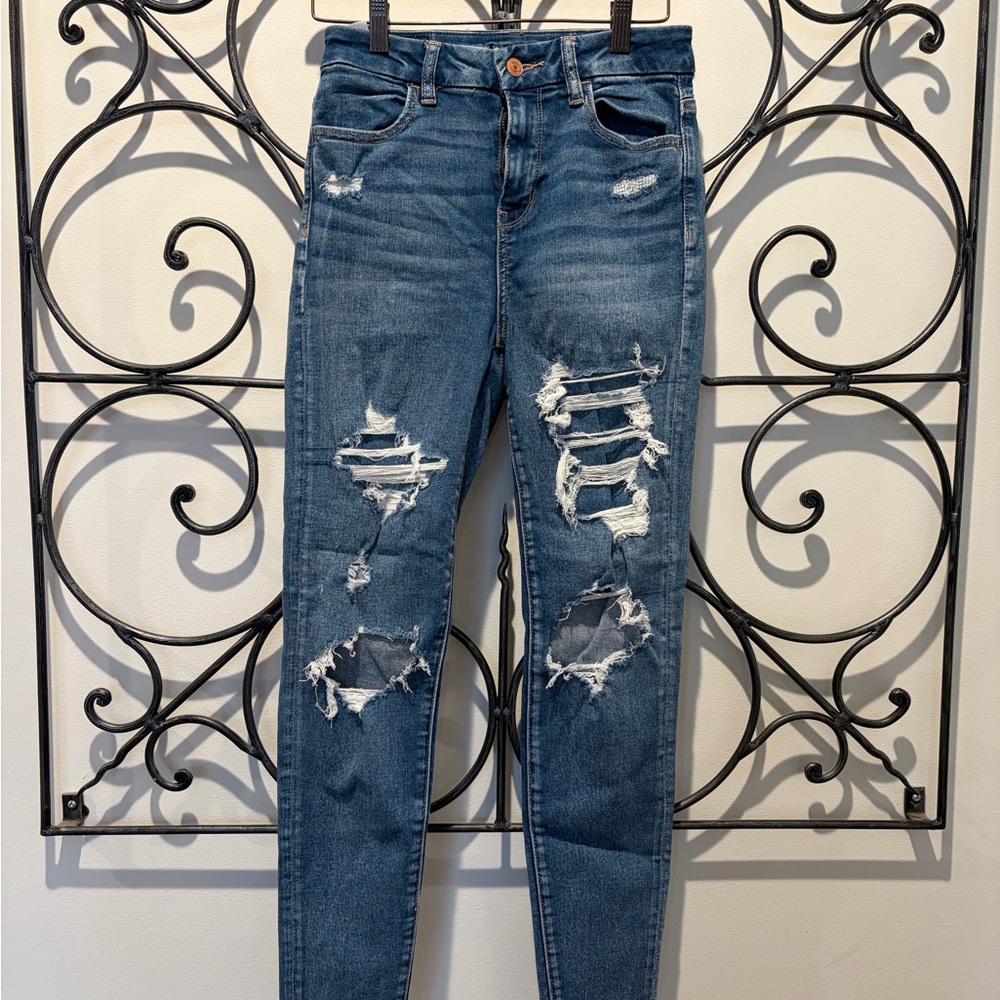 American Eagle Outfitters Ripped Blue Skinny Jeans